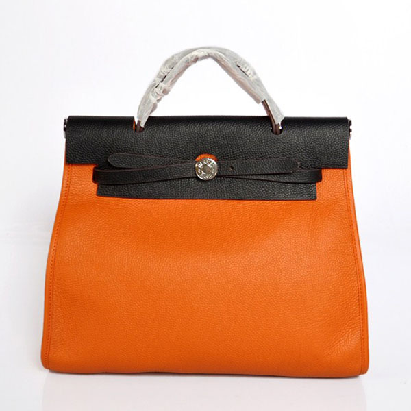 7A Replica Hermes Orange/Black Red Kelly 32cm Togo Leather Bag 1689